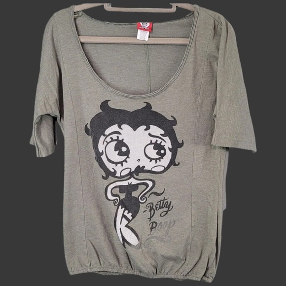 Unique Tops - Small Betty Boop Womens T Shirt Gray Black Cartoon Big Face Retro Classic 2010